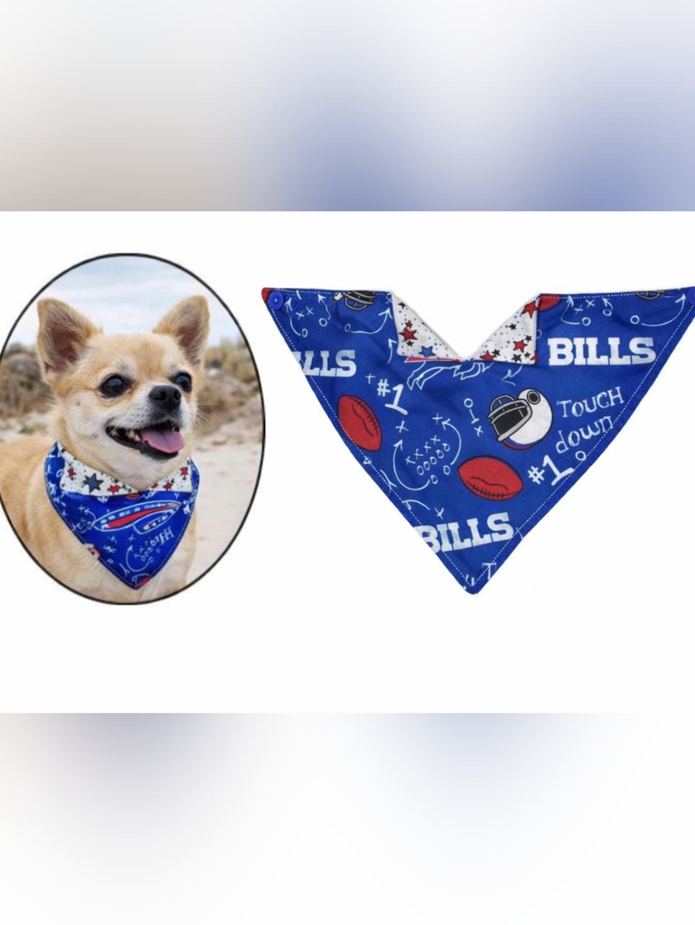 Buffalo Bills Themed Dog Bandana Reversible With Blue White Re Stars - Handmade